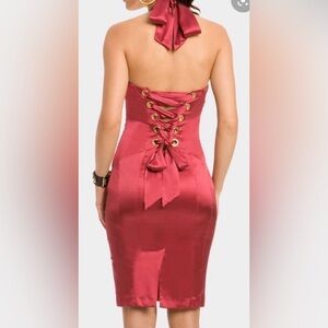 Marciano Red Satin Corset Lace-Up Back Dress Y2K Bodycon Vintage